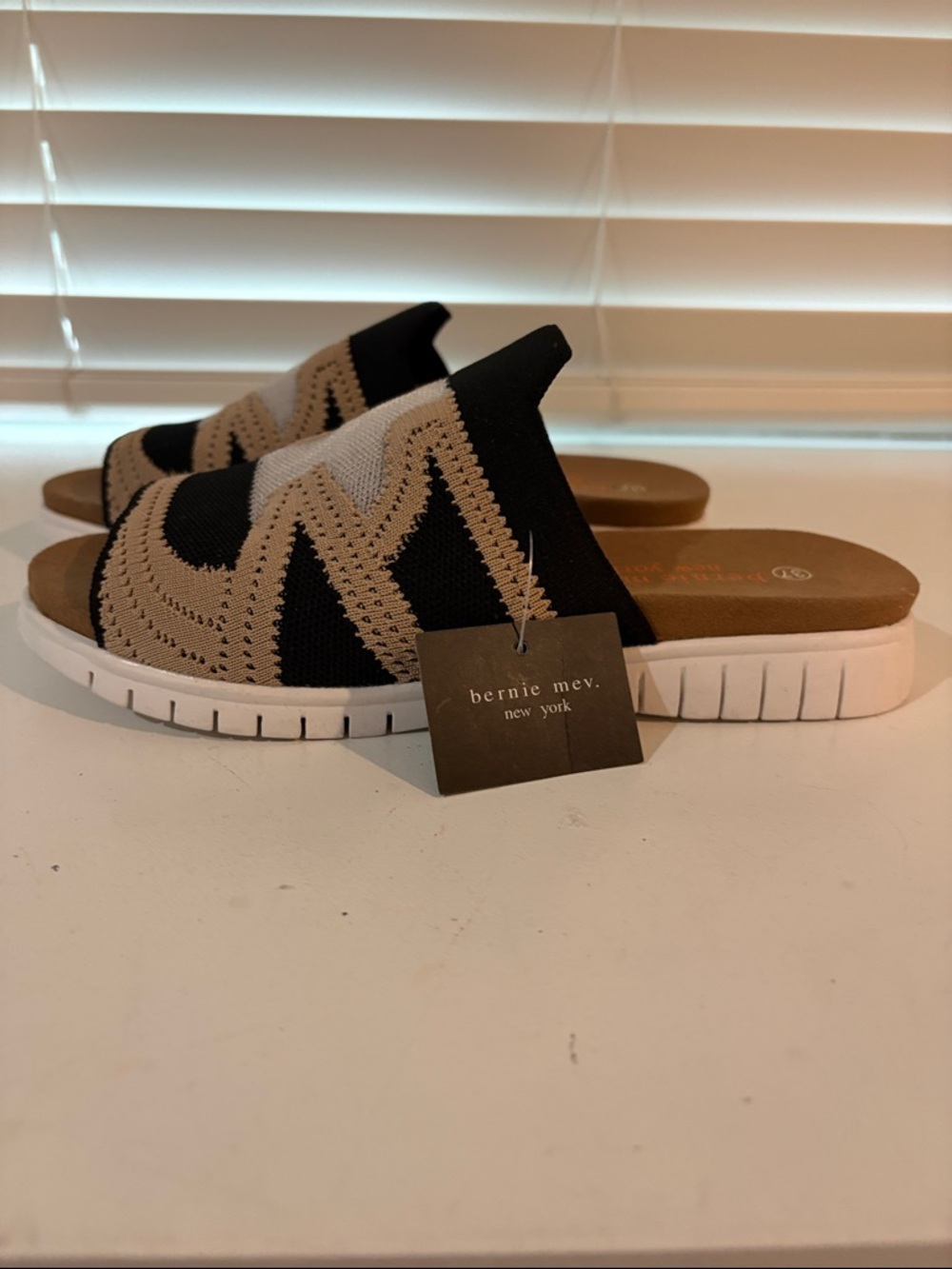 bernie mev. Knit Slide Sandals - Black, Tan, White